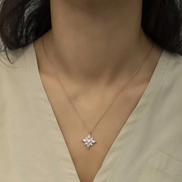 Gümüş Lila Taşlı Umut Çiçeği Kolye SL2395 - 3