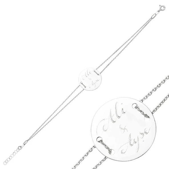 Gümüş İsimli Yuvarlak Plaka Bayan Bileklik SL2714 ürün görseli