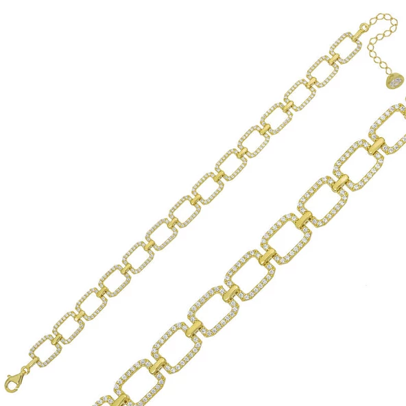 Gümüş Gold Kare Taşlı Bayan Bileklik SL2148 - Resim 2