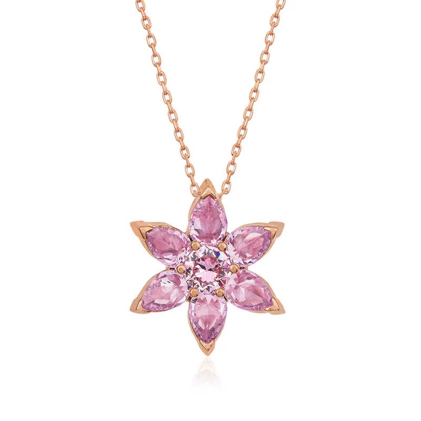 Gümüş Rose Pembe Çiçek Kolye SL2734