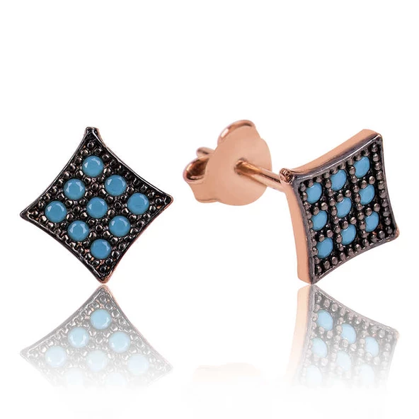 Gümüş Mavi Kare Çivili Küpe SL2162 ürün görseli