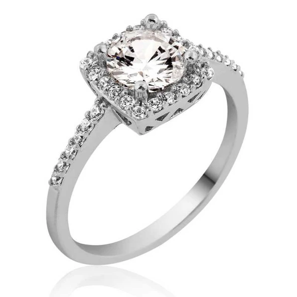 Gümüş Kare Tek Taş Bayan Yüzük SL2695 - Resim 3