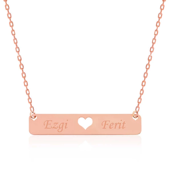 Gümüş Rose Kişiye Özel İsimli Çubuk Kalp Kolye SL2751 ürün görseli