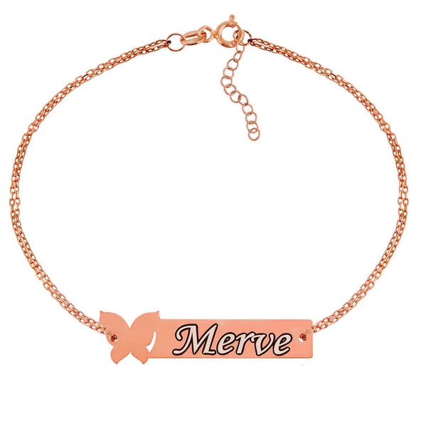 Gümüş Rose Kişiye Özel Kelebek İsimli Bayan Bileklik SL2720 ürün görseli
