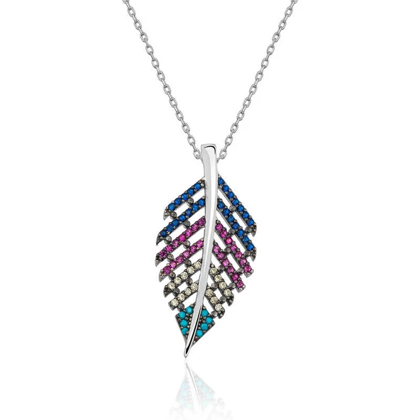 Gümüş Mix Taşlı Yaprak Kolye SL2629 ürün görseli