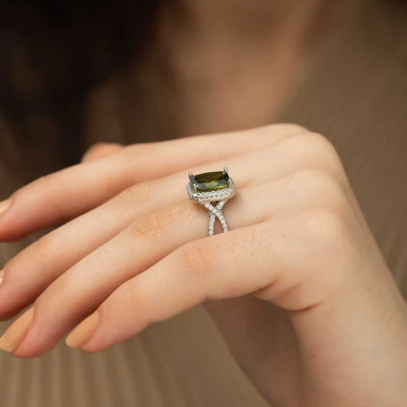 ​Gümüş Yeşil Baget Bayan Yüzük SL2616 - Resim 4