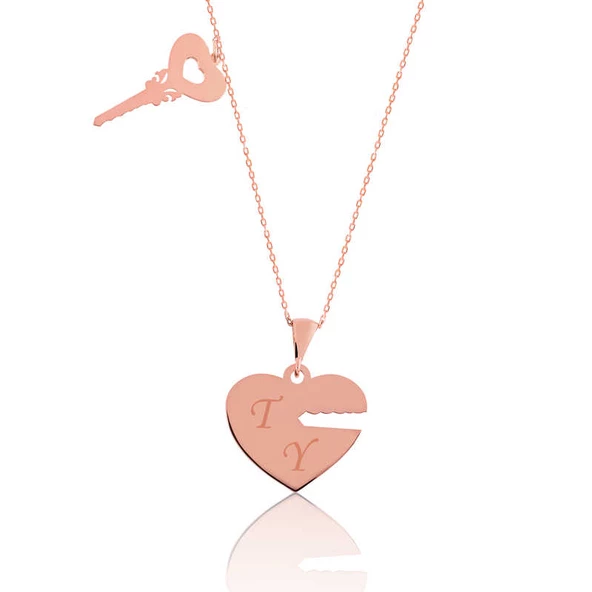 Gümüş Rose Kalbimin Anahtarı İsimli Bayan Kolye SL2757 - Resim 2