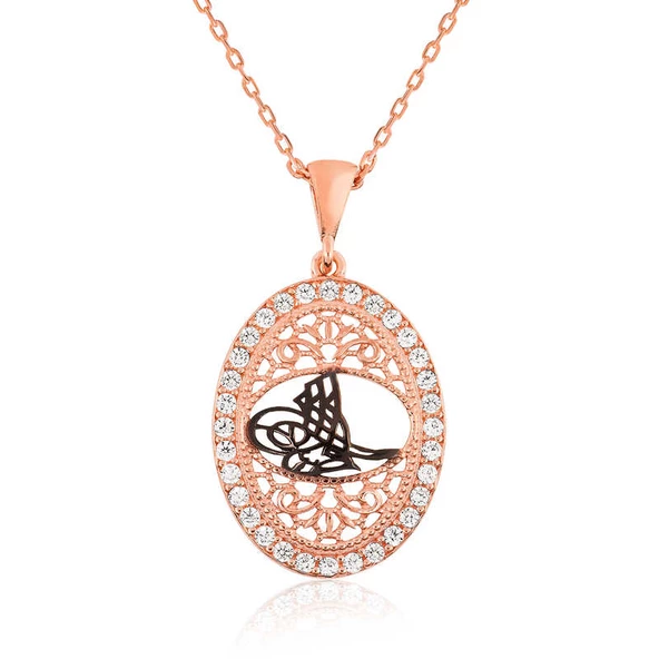 Gümüş Rose Osmanlı Tuğralı Bayan Kolye SL2822 - 1