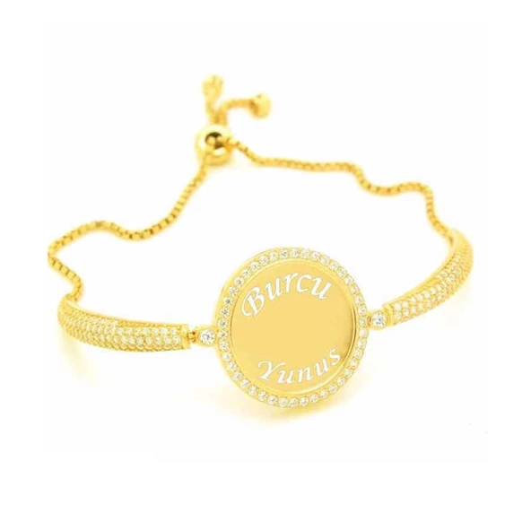 Gümüş Gold İsimli Kişiye Özel Taşlı Bayan Bileklik SL3090 - 1