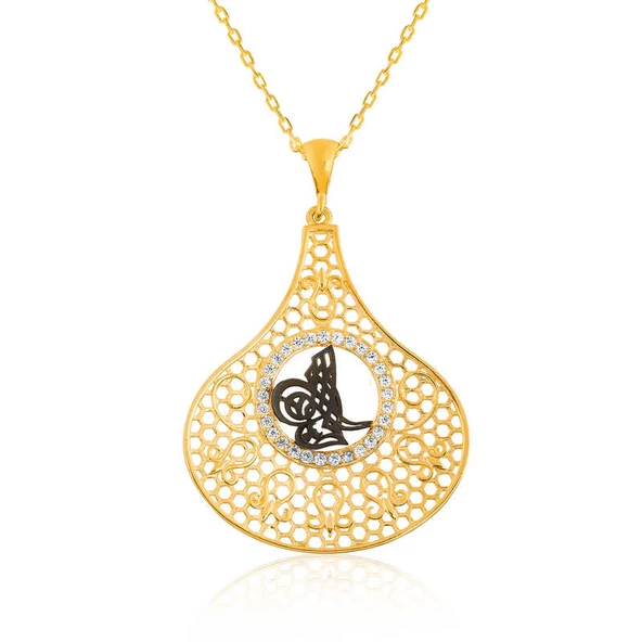 Gümüş Gold Tuğra Bayan Kolye SL2820 - Resim 2
