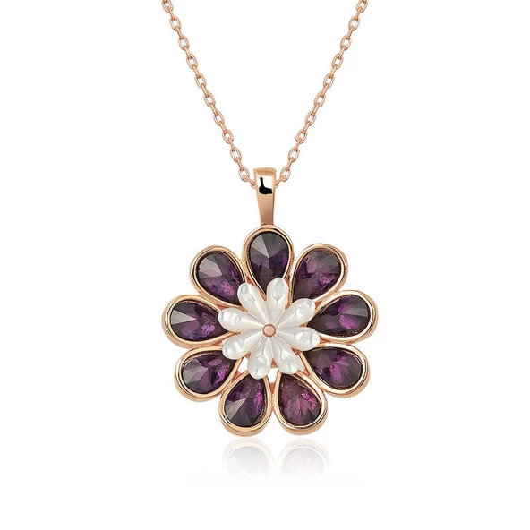 Gümüş Rose Erguvan Çiçeği Kolye SL2837 ürün görseli