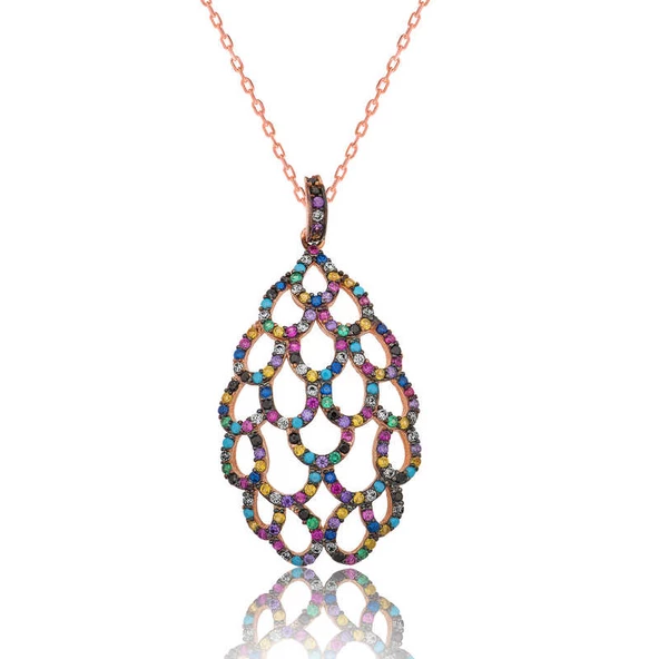 Gümüş Rose Renkli Bayan Kolye SL2862 - Resim 2