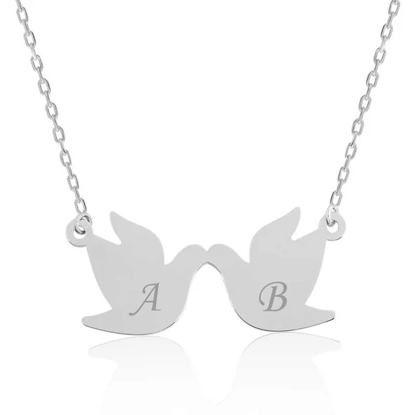 Gümüş Çifte Kumrular Harf Yazılı Kolye SL2771 ürün görseli