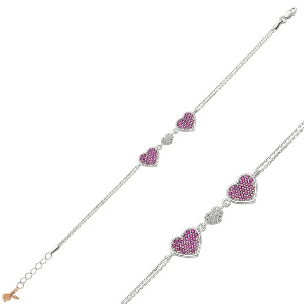 Gümüş Pembe Kalpli Bayan Bileklik SL2844 ürün görseli
