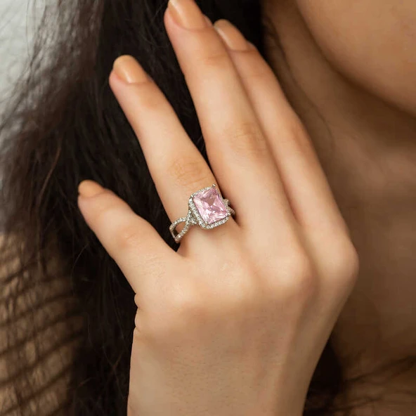 Gümüş Pembe Baget Bayan Yüzük SL3022 - Resim 10