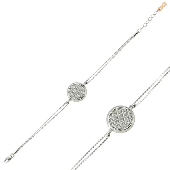 Gümüş Beyaz Taşlı Yuvarlak Bayan Bileklik  SL2845 ürün görseli