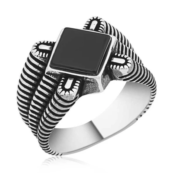 Gümüş Siyah Taşlı Erkek Yüzük  SL2903 ürün görseli