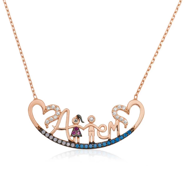 Gümüş Rose Annem Yazılı Bayan Kolye SL2912 ürün görseli