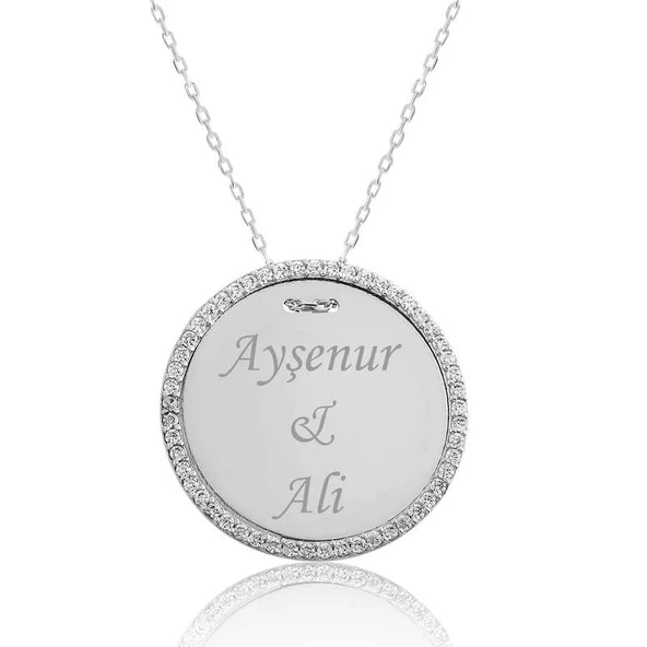 Gümüş Taşlı Kişiye Özel İsimli Bayan Kolye SL2775 - 1