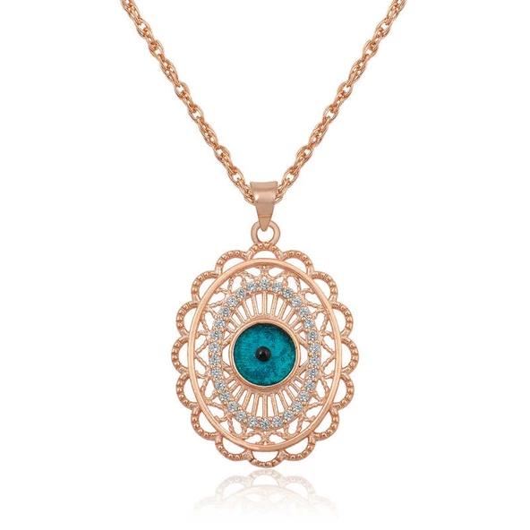 ​Gümüş Rose Oval Nazar Bayan Kolye SL3100