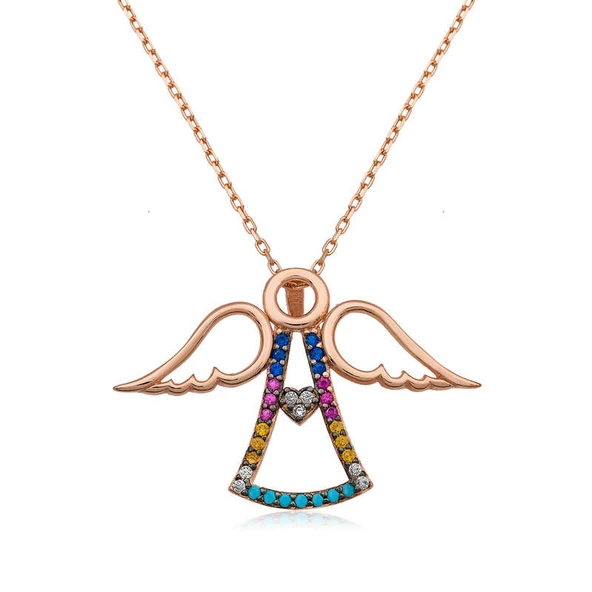 Gümüş Rose Kalpli Melek Bayan Kolye SL2806 ürün görseli