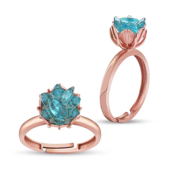 ​Gümüş Rose Mavi Lotus Çiçeği Yüzük SL3490 - 1