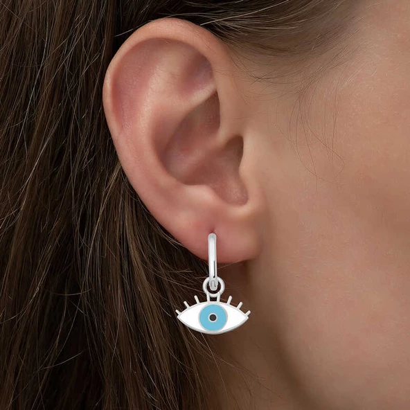 ​Gümüş Fosforlu Mavi Göz Küpe SL3472 - Resim 2