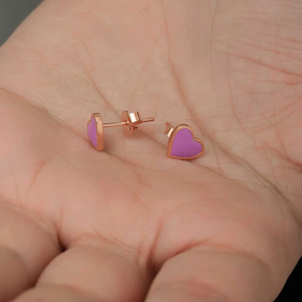 Gümüş Fosforlu Lila Kalp Küpe SL3450 - Resim 2