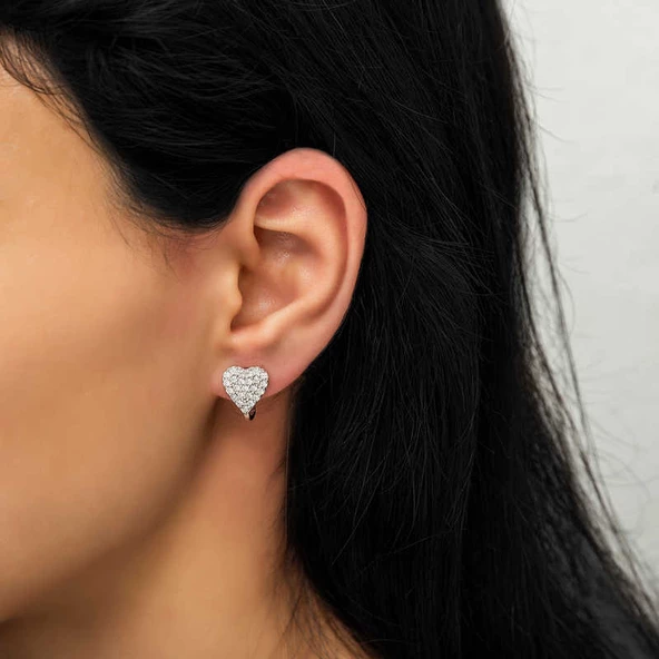 Gümüş Kalp Küpe SL3190 - Resim 2