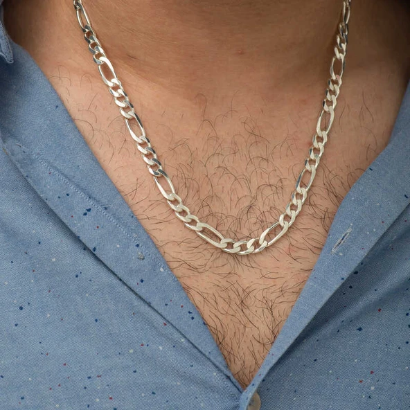 7.20 mm Gümüş Figaro Zincir - 200 mikron SL3350 - Resim 7