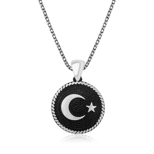 Gümüş Ay Yıldız Erkek Kolye  SL3301