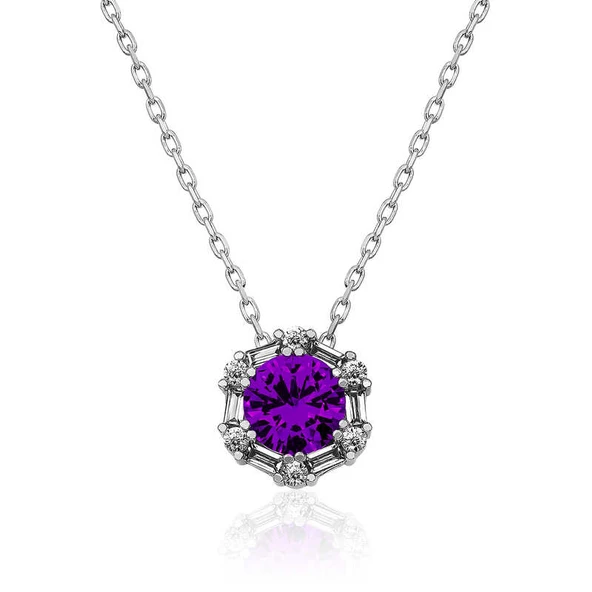 Gümüş Menekşe Moru Baget Taşlı Bayan Kolye SL3638 ürün görseli