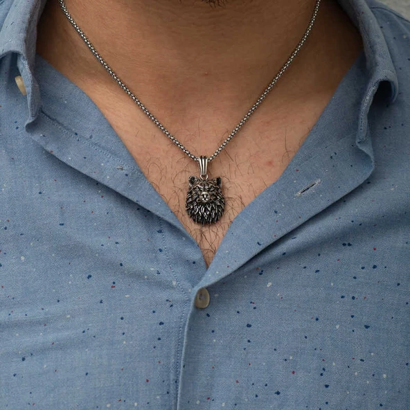 ​Gümüş Kurt Kafası Kolye SL3401 - Resim 2