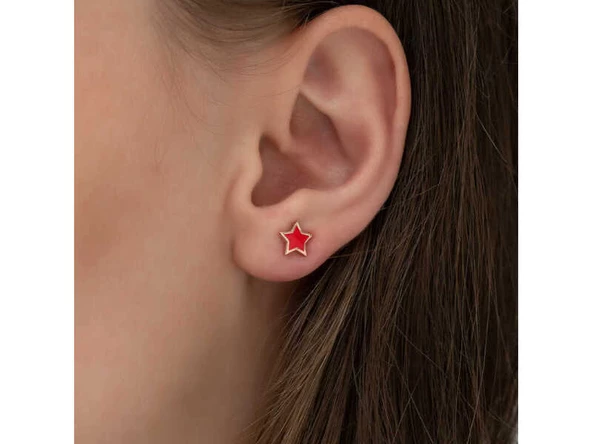 Gümüş Fosforlu Kırmızı Yıldız Küpe SL3459 - Resim 2