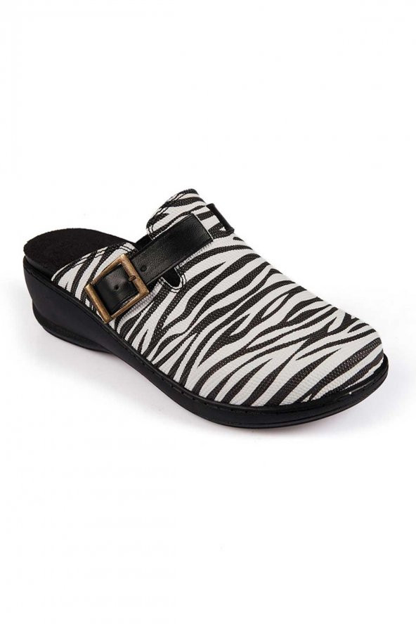 Kemerli Zebra Model Hakiki Deri Siyah Beyaz Unisex Terlik Exclusive Series