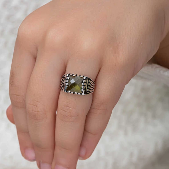 Gümüş Zeytin Yeşili Zirkon Taşlı Çocuk Erkek Yüzük T7337 - Resim 5