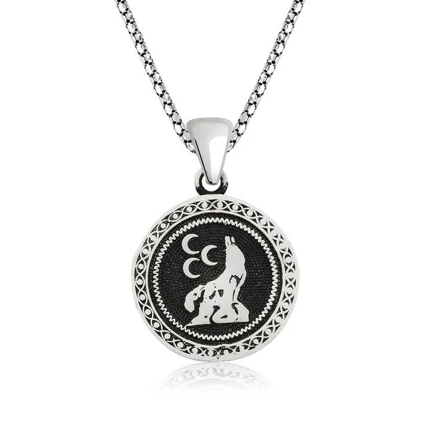 Gümüş Üç Hilal Kurt Kolye SL3477 - Resim 4