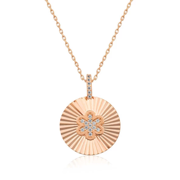 Gümüş Rose Fırfırlı Çiçek Bayan Kolye SL3359