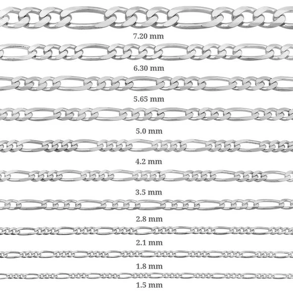 1.50 mm Gümüş Figaro Zincir - 0.40 mikron SL3193 - Resim 2