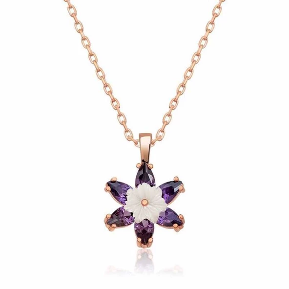 Gümüş Rose Mor Lotus Çiçeği Kolye  SL3223 ürün görseli
