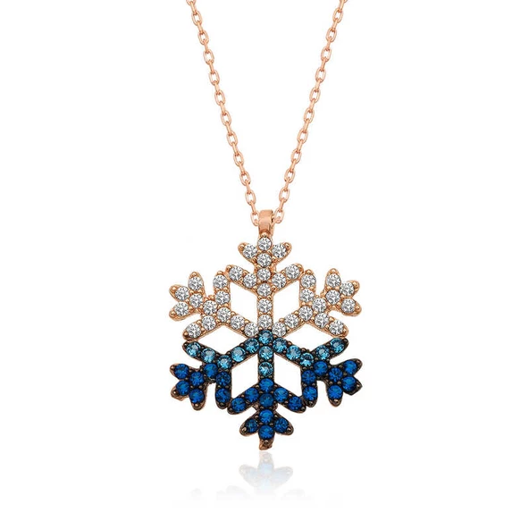 Gümüş Rose Mavi Taşlı Kar Tanesi Kolye SL3632 ürün görseli