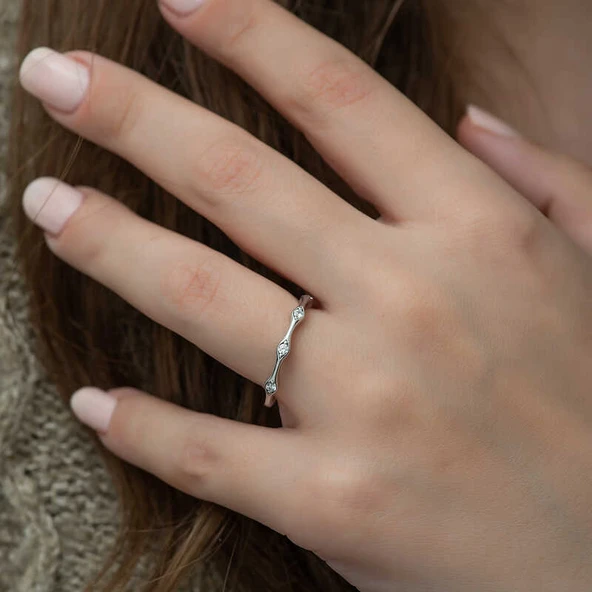 Gümüş Beştaşlı Mekik Bayan Yüzük SL3647 - Resim 8