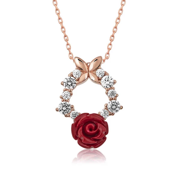 ​​Gümüş Rose Kırmızı Gül Kolye SL3199 - 1