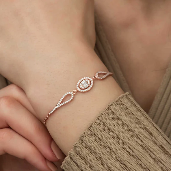 Gümüş Rose Oval Baget Bileklik SL3169 - Resim 4
