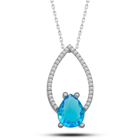 Gümüş Turkuaz Taşlı Damla Kadın Kolye SL3335 ürün görseli