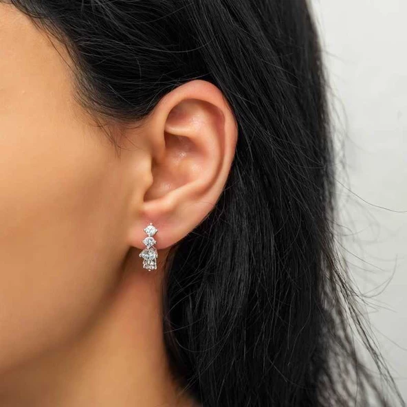 Gümüş 5 Taş Küpe  SL3189 - Resim 2