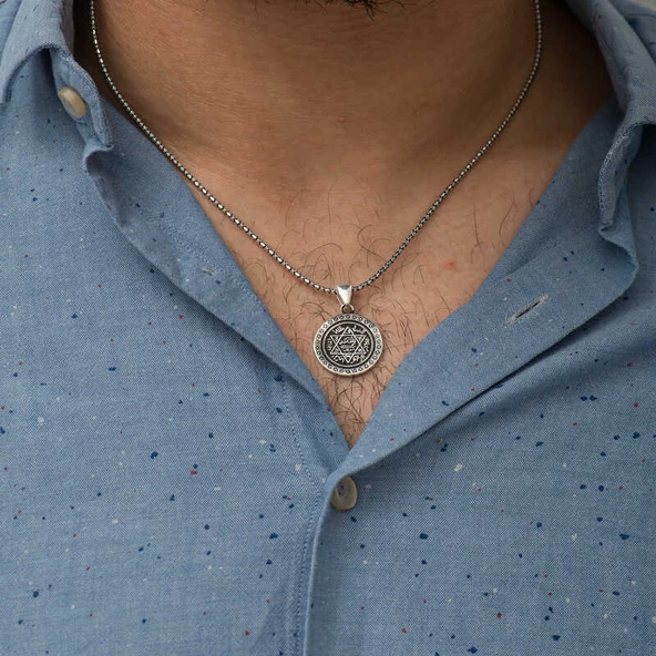 Gümüş Süleyman Mührü Kolye  SL3461 - Resim 3