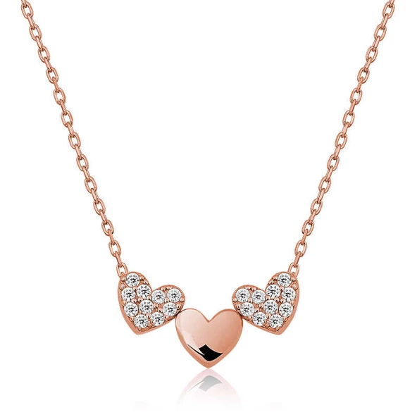Gümüş Rose Üç Kalp Bayan Kolye SL3495 ürün görseli