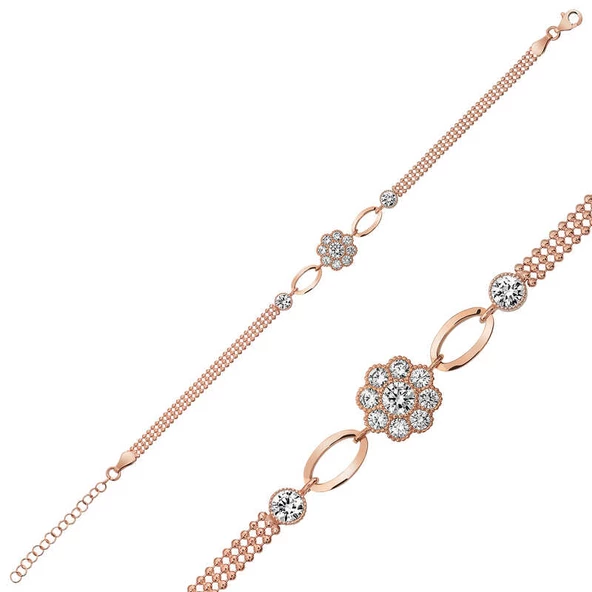 Gümüş Rose Çiçek Modelli Bileklik SL3445 - Resim 4