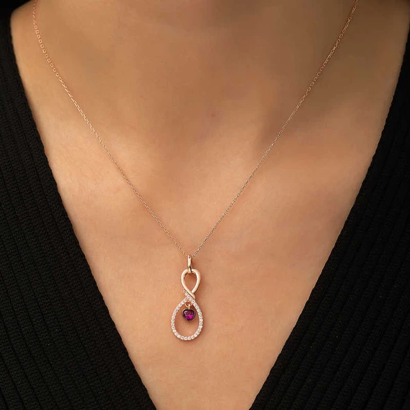 Gümüş Rose Sonsuz Kalp Kolye SL3562 - Resim 3